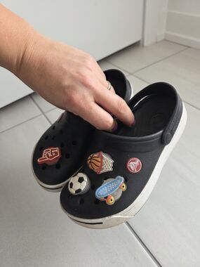 Kids Black Clog Shoes with Shoe Light Up Charms - Size 12
